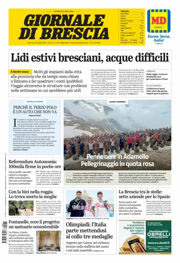 Prima-pagina-giornale di brescia-oggi-edizione-del-2024-07-28